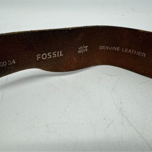 Vintage Fossil Mens Brown Genuine Leather Buckle Belt Size 34 Classic Casual - Picture 3 of 9